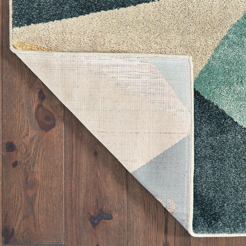 2' x 3' Blue Green Beige Retro Wedge Indoor Area Rug