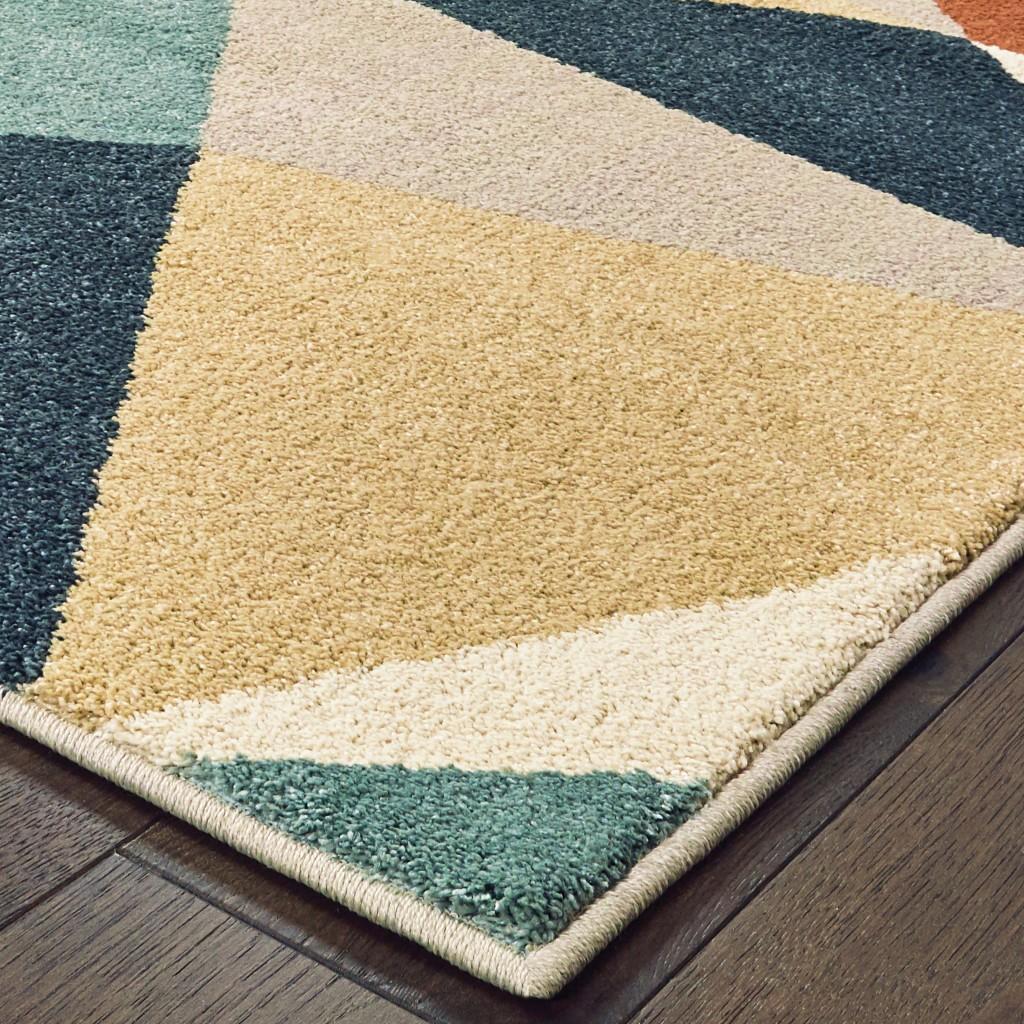 6' x 9' Blue Green Beige Retro Wedge Indoor Indoor Area Rug