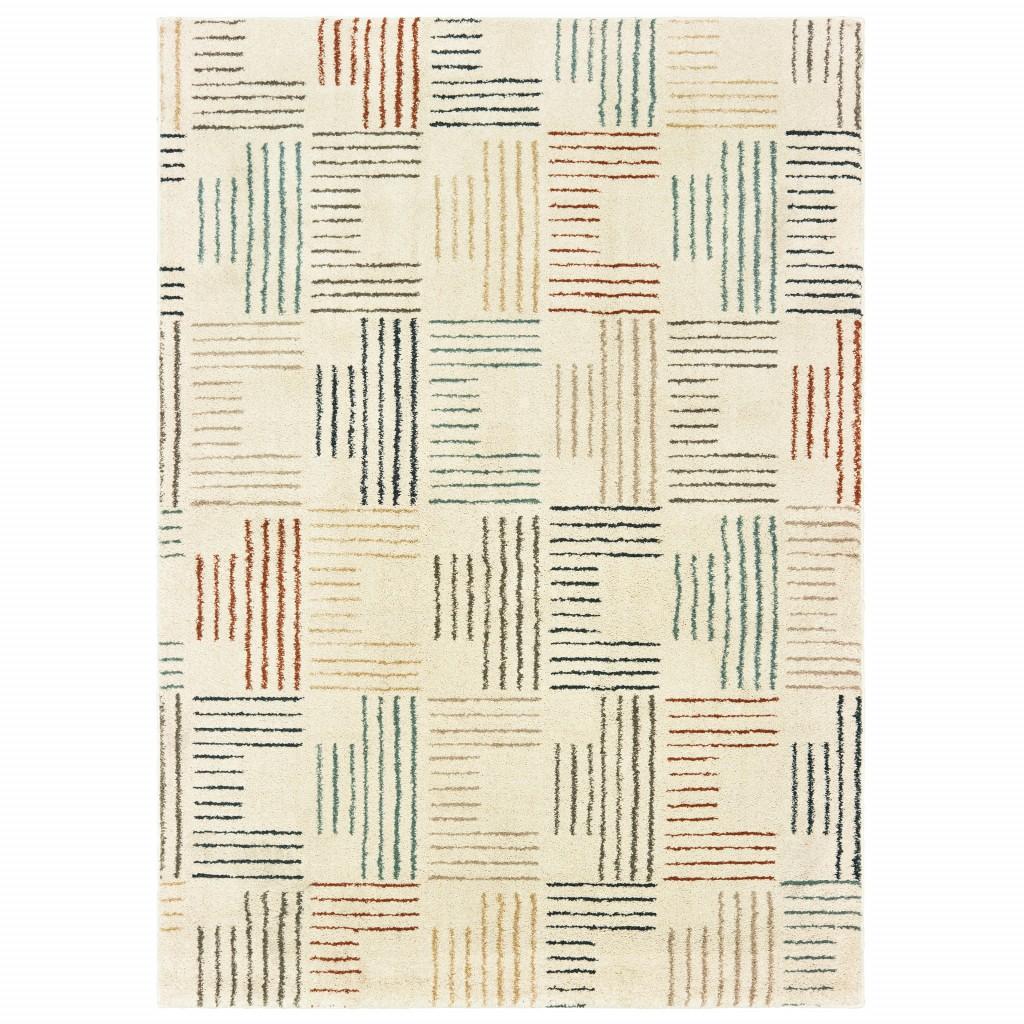 5' x 7' Ivory Multi Neutral Tone Scratch Indoor Area Rug Default Title