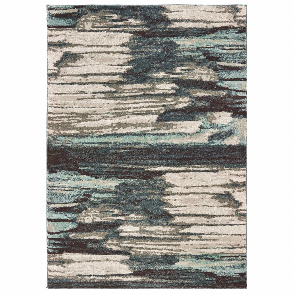 5' x 7' Ivory Blue Gray Abstract Layers Indoor Area Rug Default Title