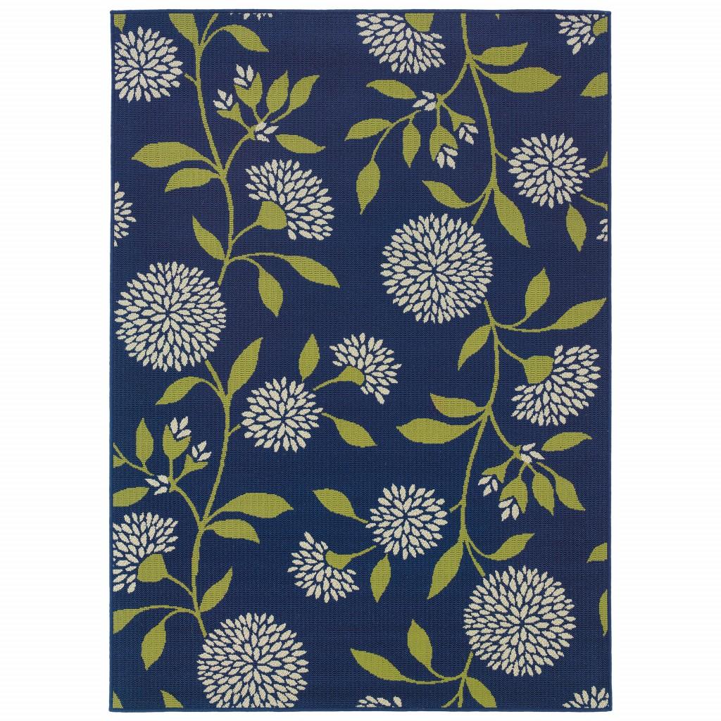 4' x 6' Indigo and Lime Green Floral Indoor Outdoor Area Rug