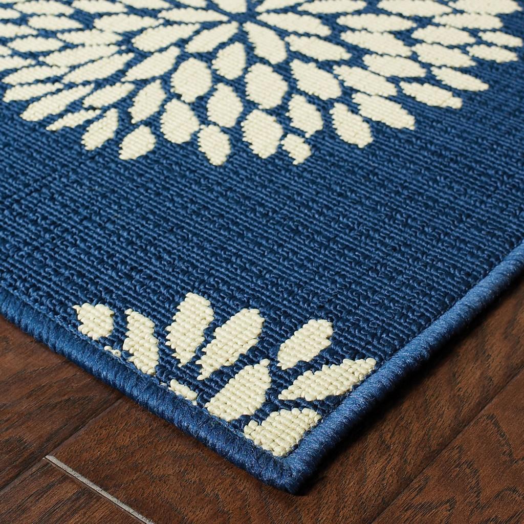 9' x 13' Indigo and Lime Green Floral Indoor Outdoor Area Rug