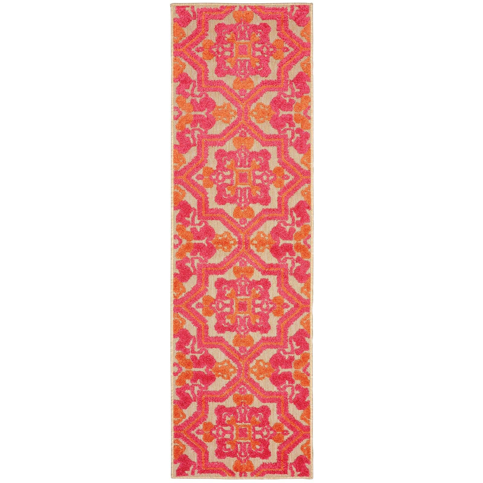 8' Pink and Orange Medallion Indoor Outdoor Runner Rug