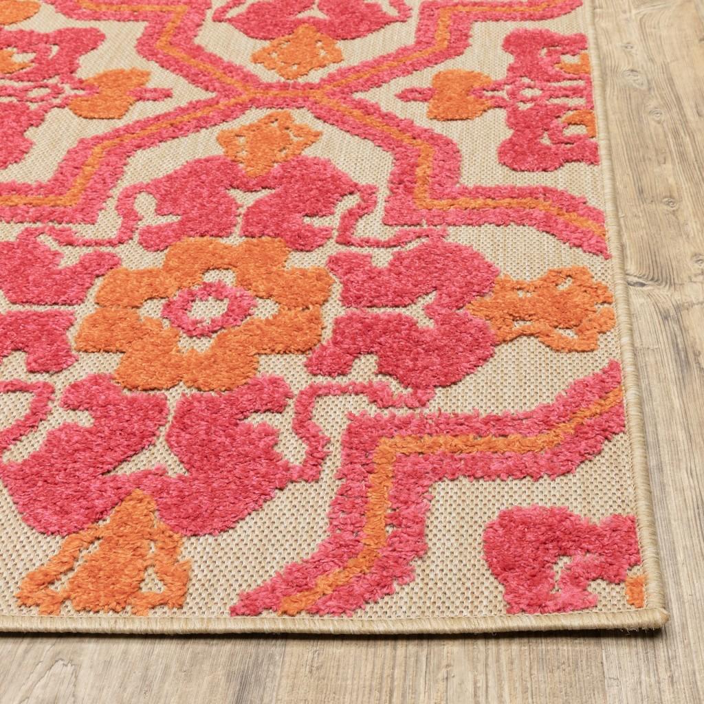 8' Pink and Orange Medallion Indoor Outdoor Runner Rug