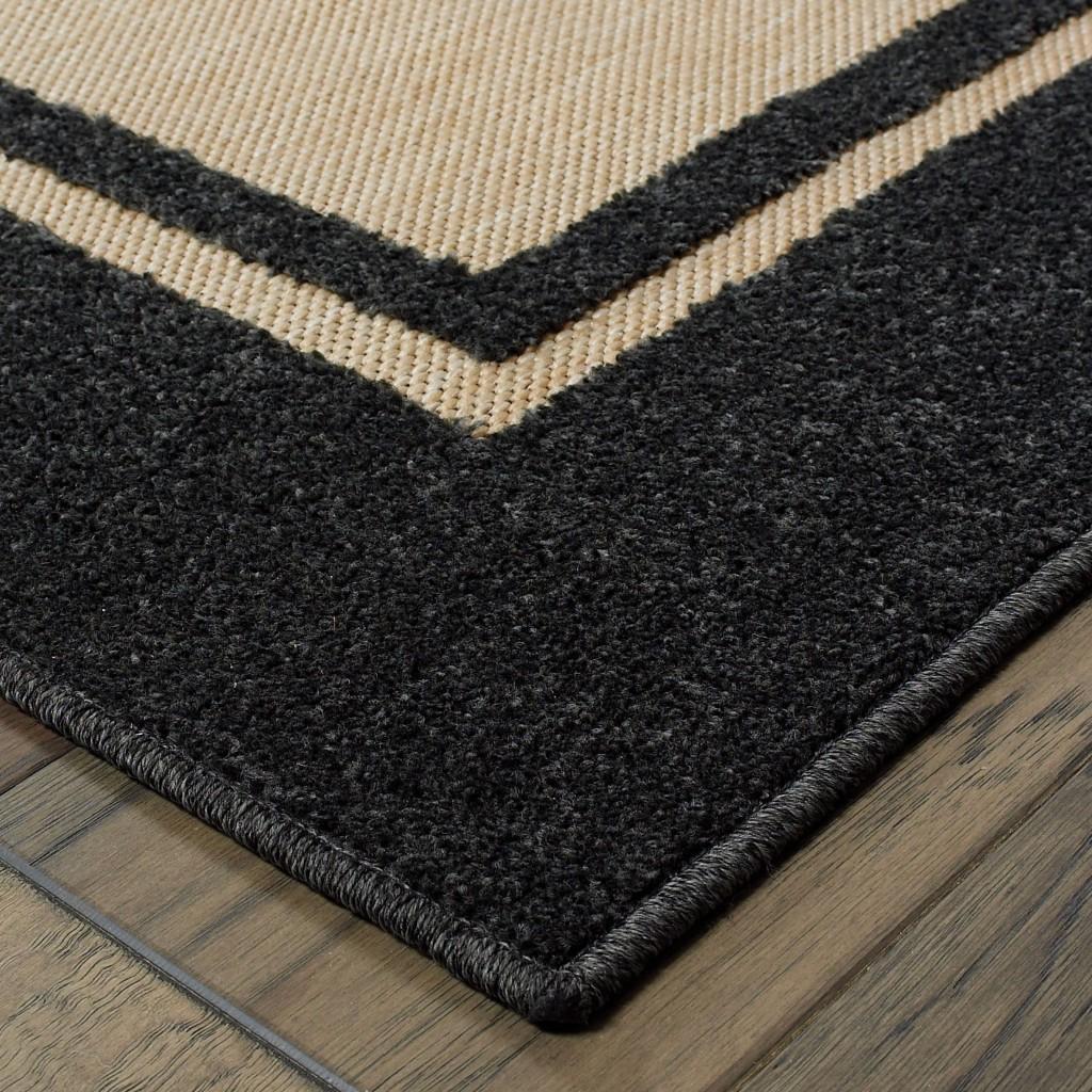 8' Sand and Black Border Indoor Outdoor Runner Rug