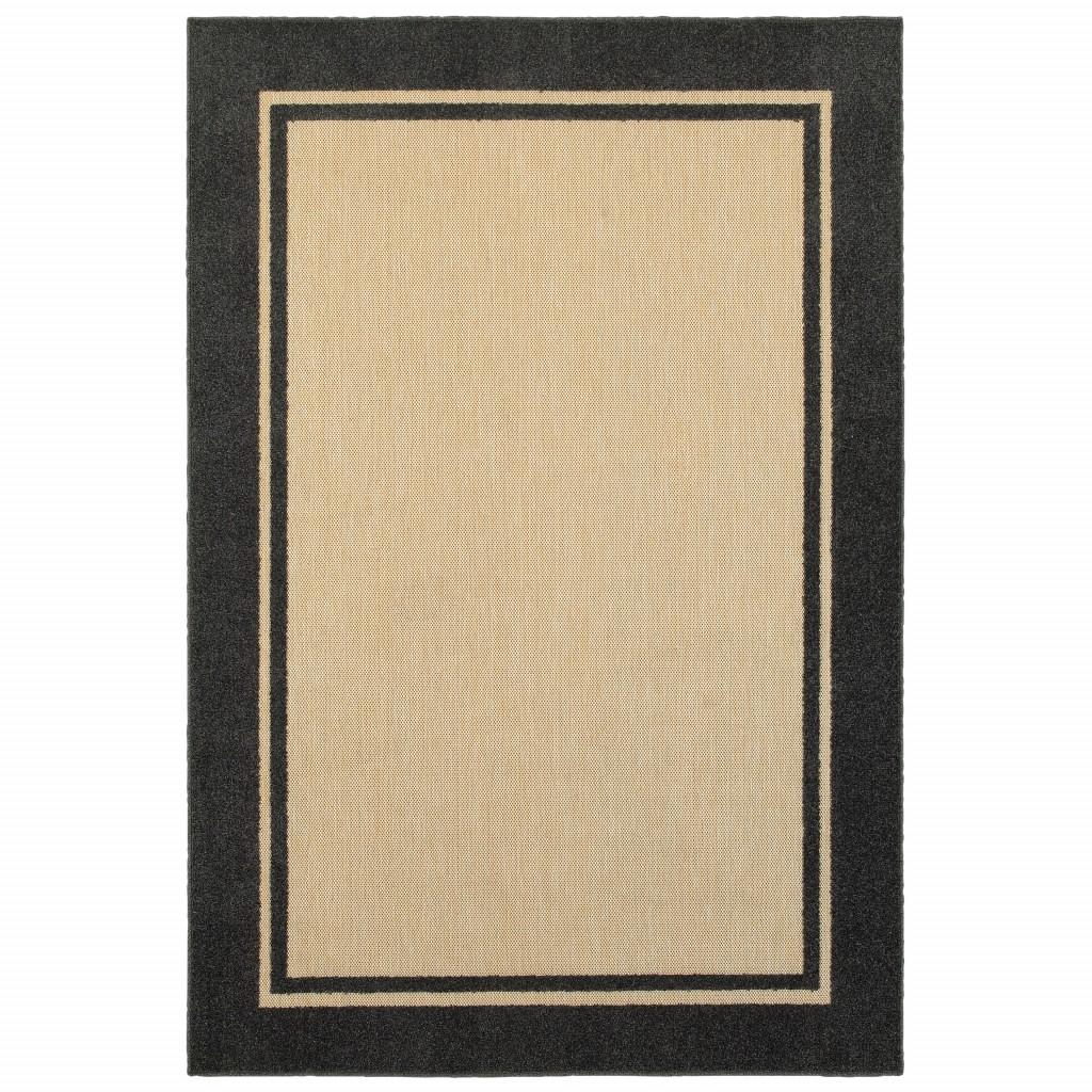 3' x 6' Sand and Black Border Indoor Outdoor Area Rug