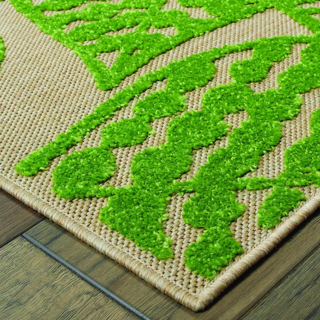 7' x 10' Sand and Lime Green Leaves Indoor Outdoor Area Rug