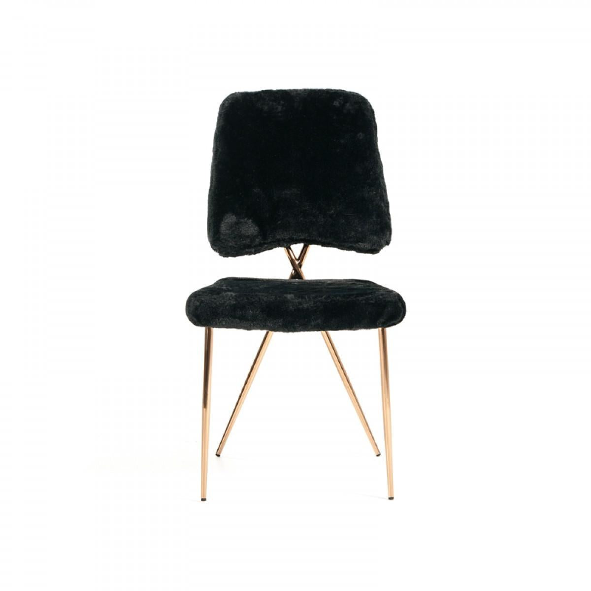 Set of 2 Glam Modern Black Faux Fur Dining Chairs