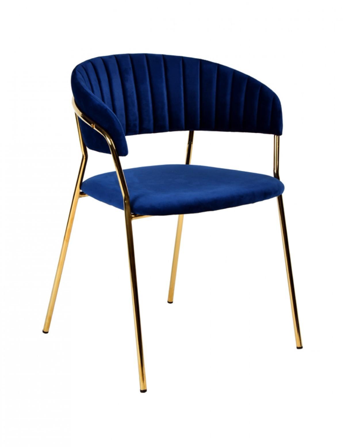 Set of 2 Curved Chic Blue and Gold Velour Dining Chairs