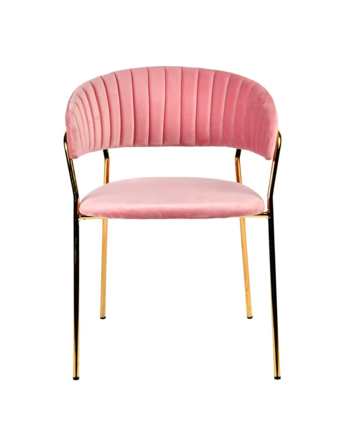 Set of 2 Curved Chic Pink and Gold Velour Dining Chairs