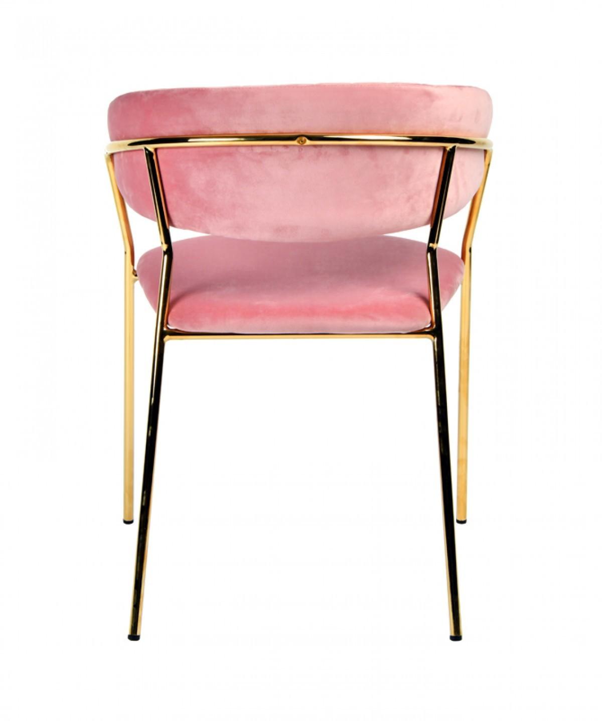 Set of 2 Curved Chic Pink and Gold Velour Dining Chairs