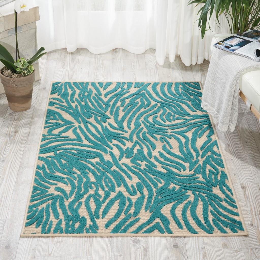 3' x 4'  Aqua Abstract Indoor Outdoor Area Rug