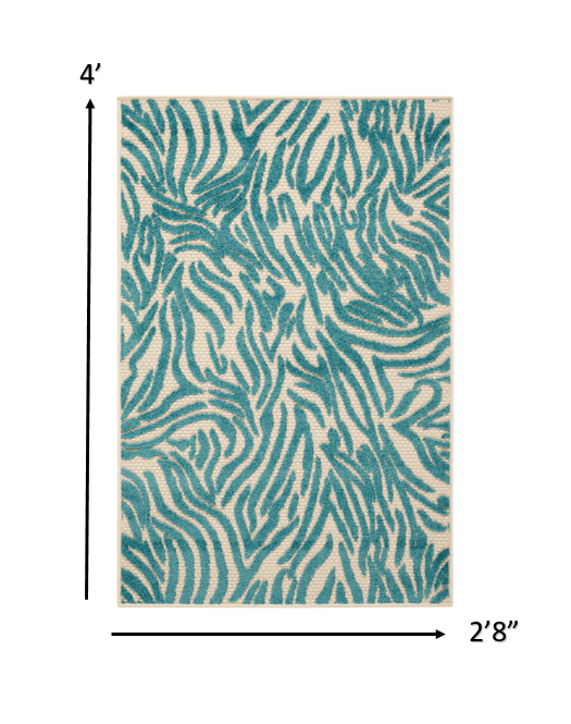 3' x 4'  Aqua Abstract Indoor Outdoor Area Rug