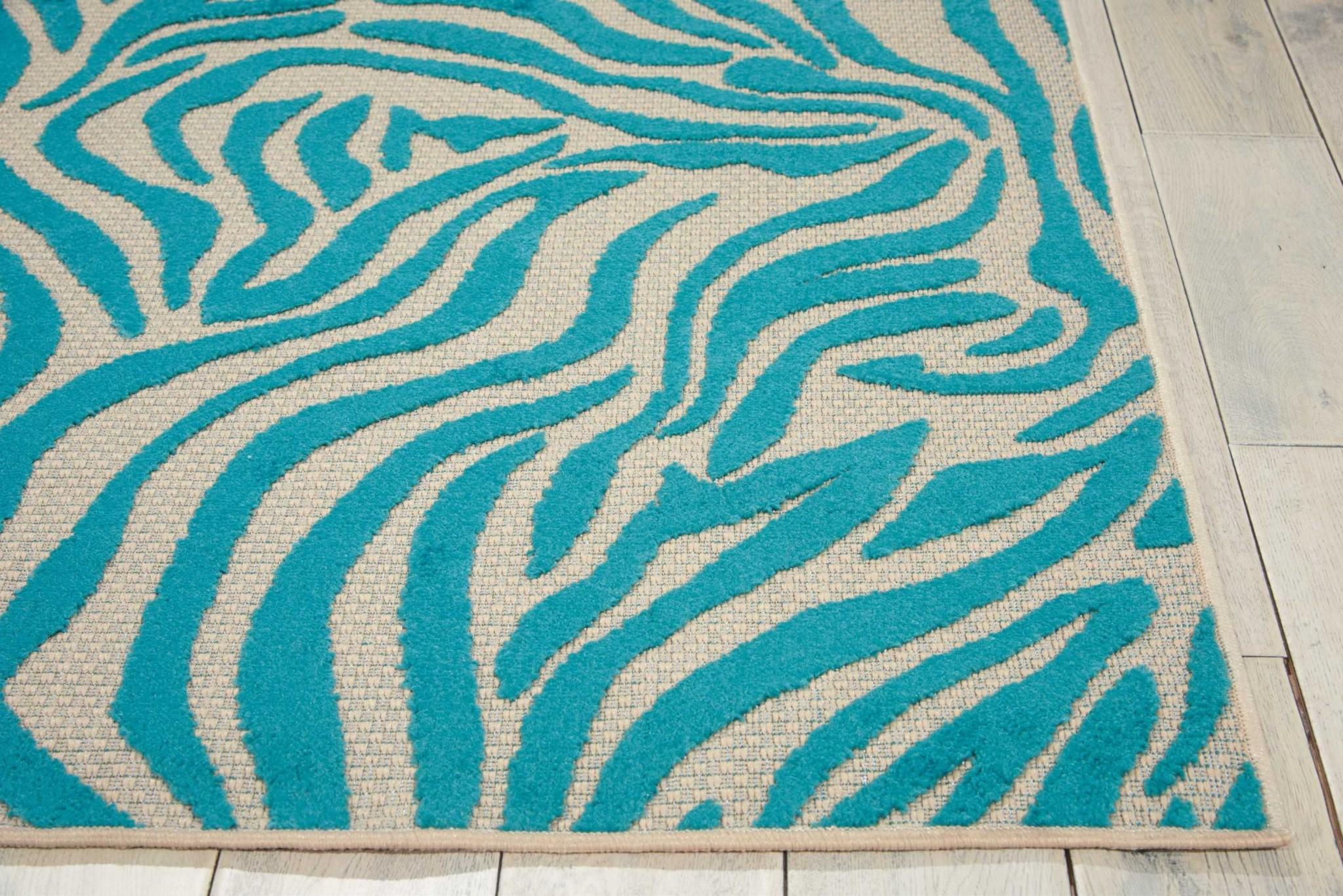 4' x 6' Aqua Abstract Indoor Outdoor Area Rug