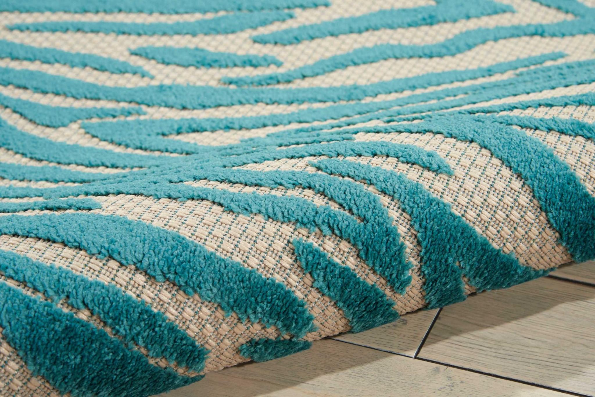 5' x 7' Aqua Abstract Indoor Outdoor Area Rug