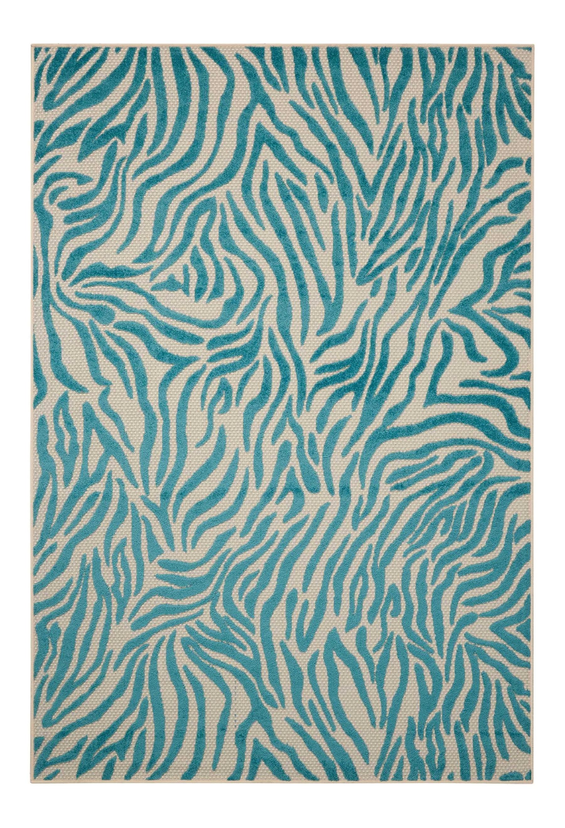 5' x 7' Aqua Abstract Indoor Outdoor Area Rug