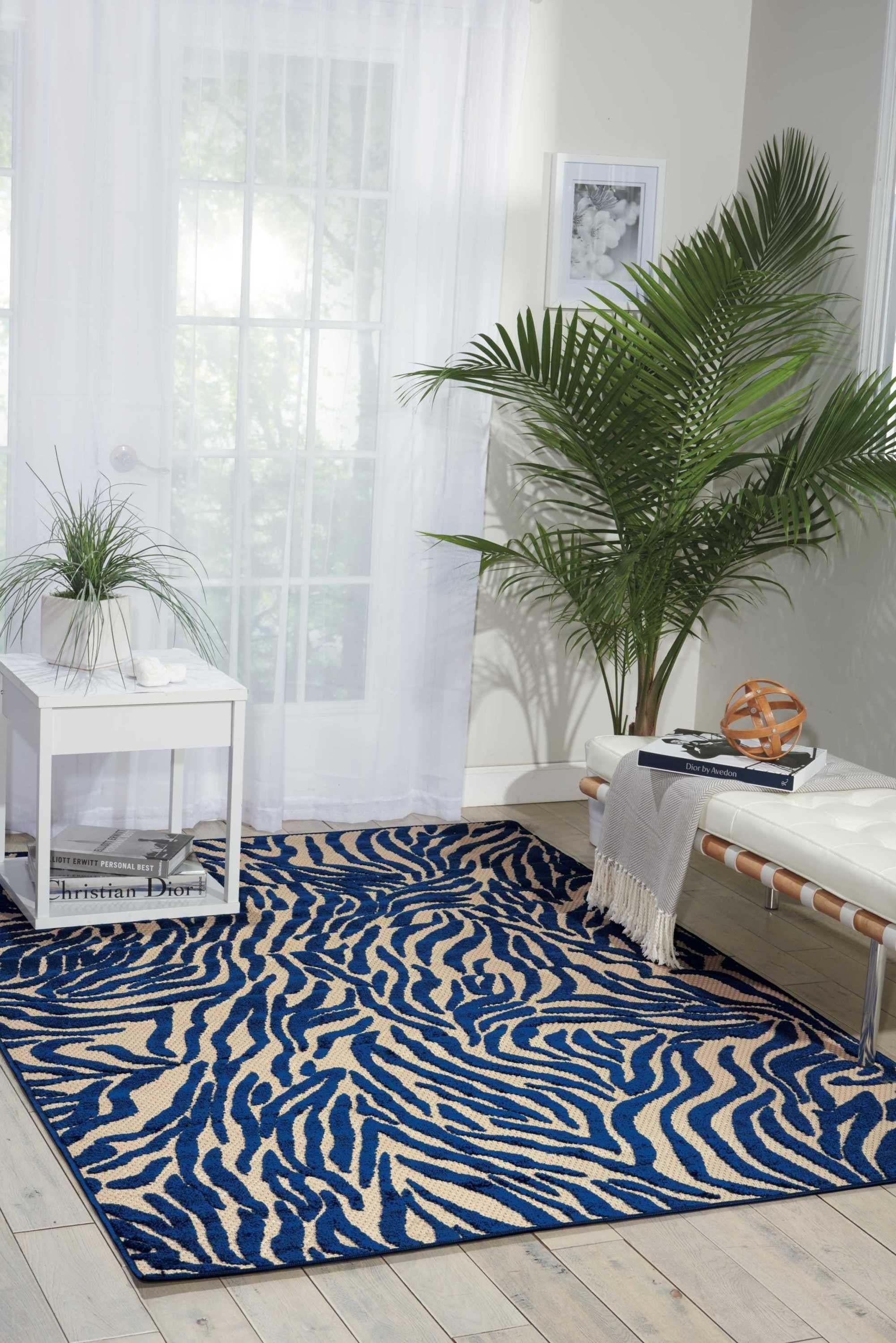 4’ x 6’ Navy Zebra Pattern Indoor Outdoor Area Rug