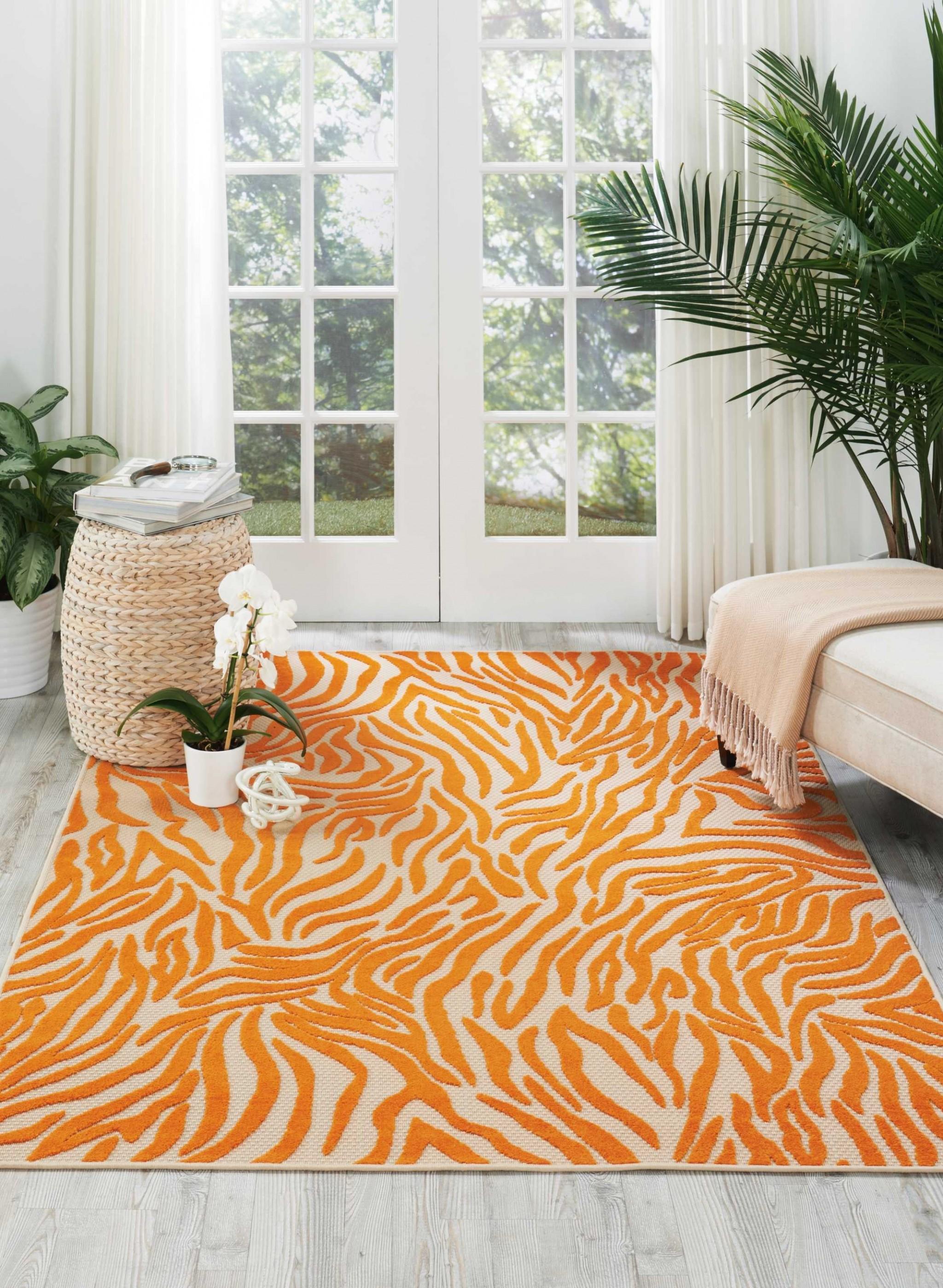 4’ x 6’ Orange Zebra Pattern Indoor Outdoor Area Rug