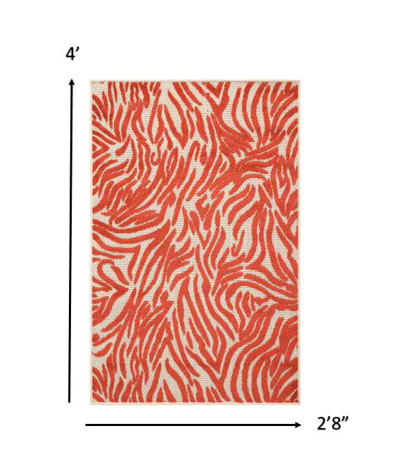 3’ x 4’ Red Zebra Pattern Indoor Outdoor Area Rug