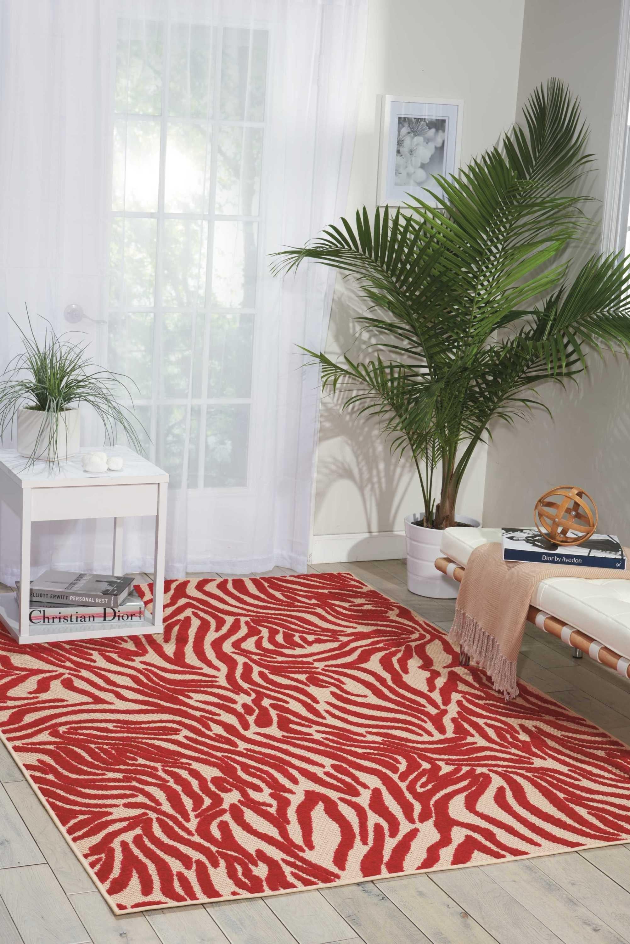 4’ x 6’ Red Zebra Pattern Indoor Outdoor Area Rug