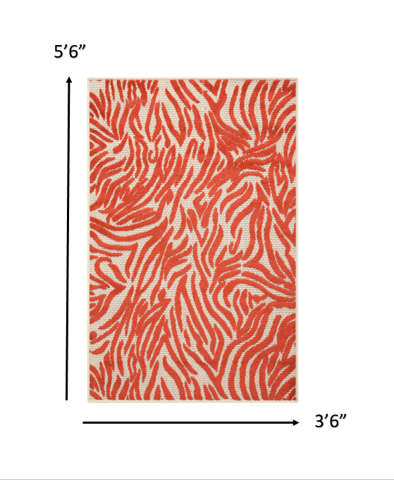 4’ x 6’ Red Zebra Pattern Indoor Outdoor Area Rug