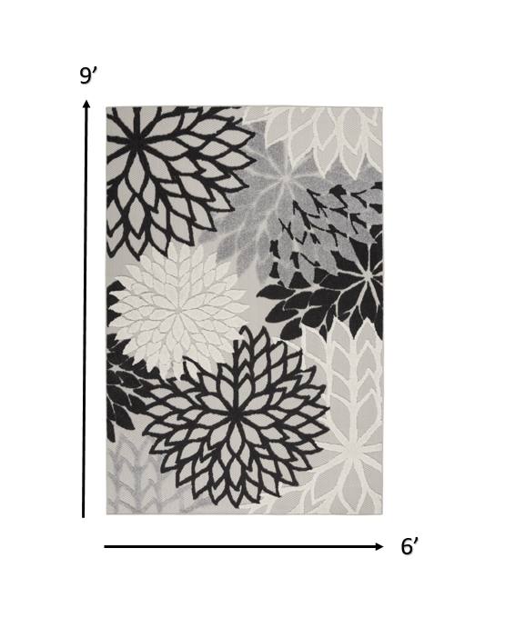 6’ x 9’ Black Gray White Indoor Outdoor Area Rug