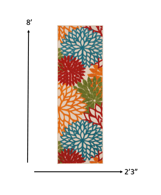 2’ x 8’ Green Floral Indoor Outdoor Runner Rug