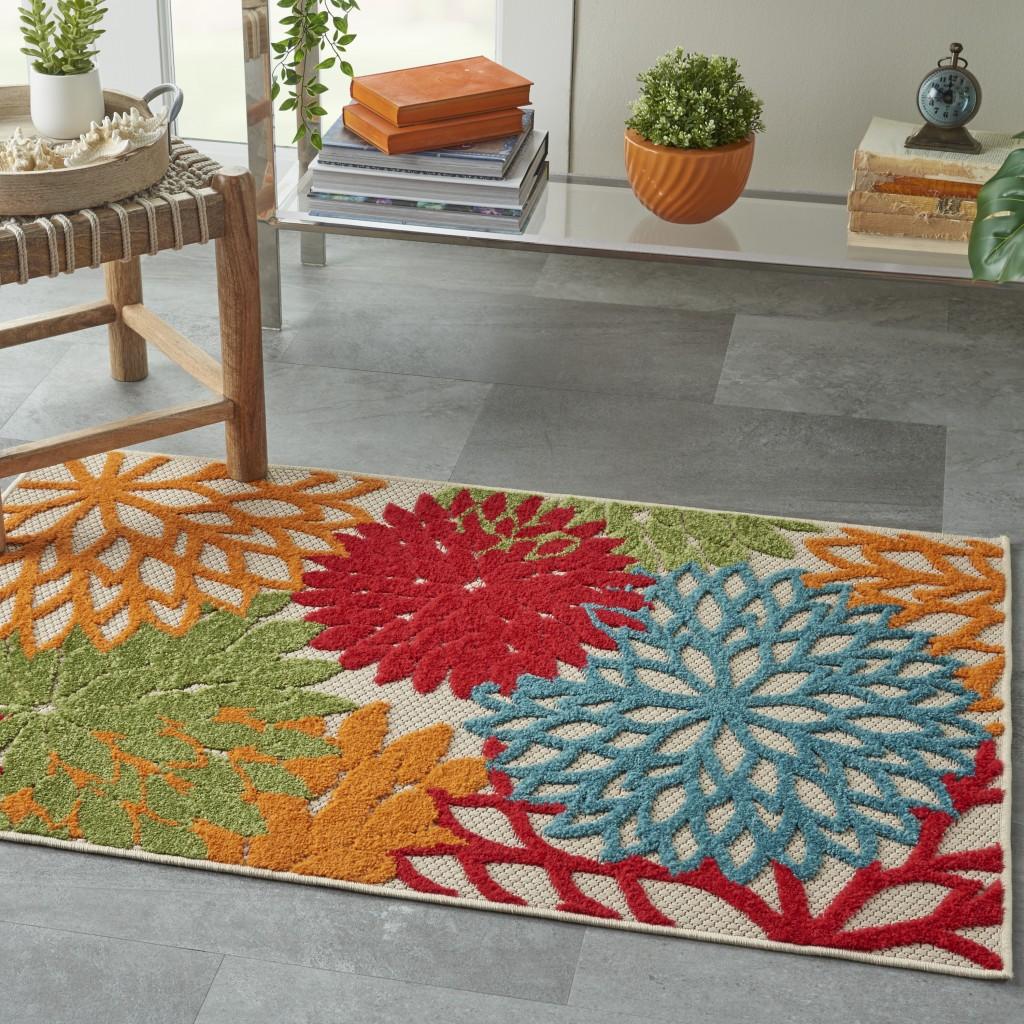 3’ x 4’ Green Floral Indoor Outdoor Area Rug