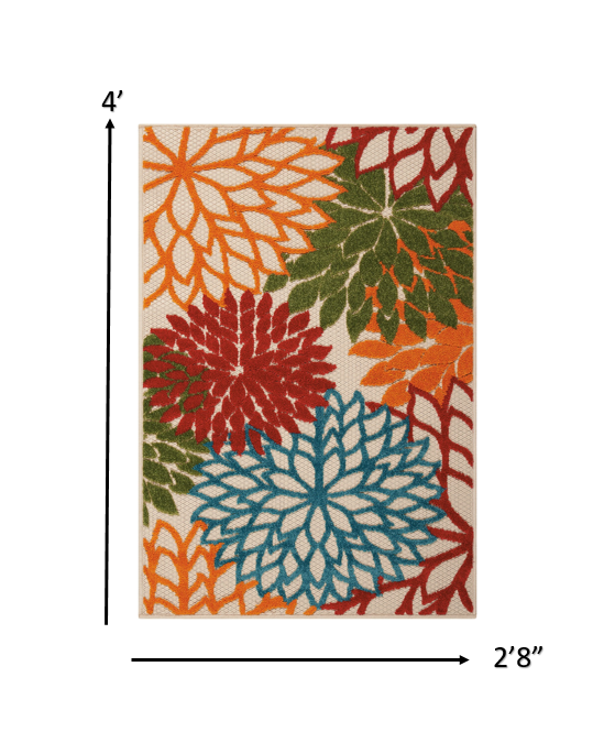 3’ x 4’ Green Floral Indoor Outdoor Area Rug