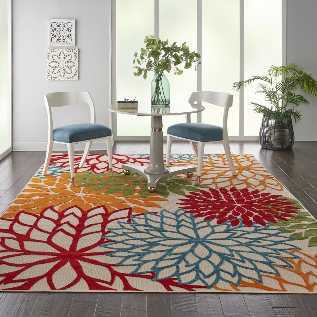 6’ x 9’ Green Floral Indoor Outdoor Area Rug