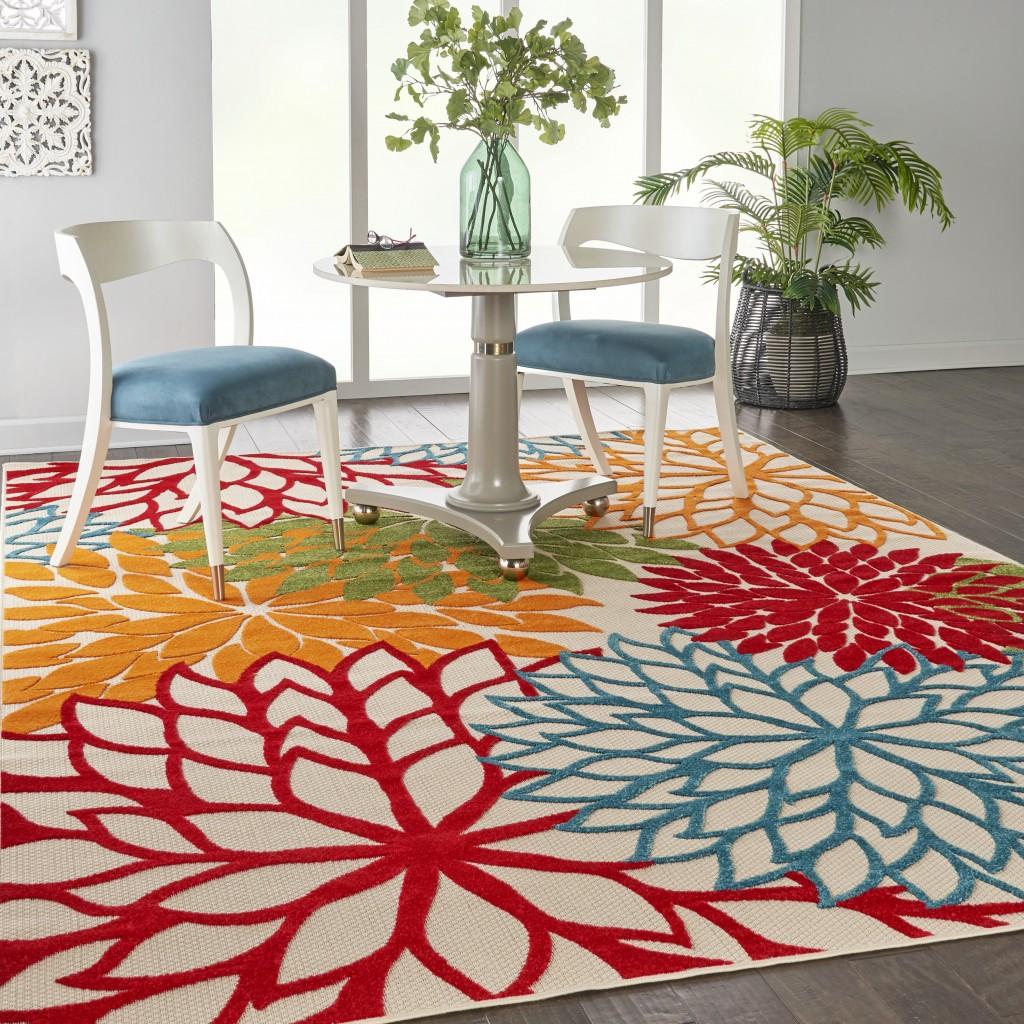 7’ x 10’ Green Floral Indoor Outdoor Area Rug