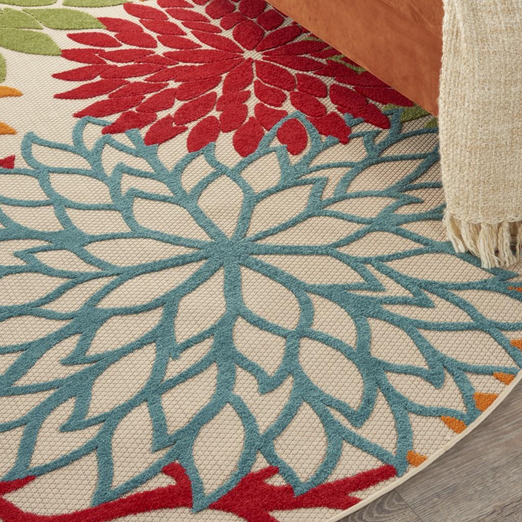 8’ Round Green Floral Indoor Outdoor Area Rug