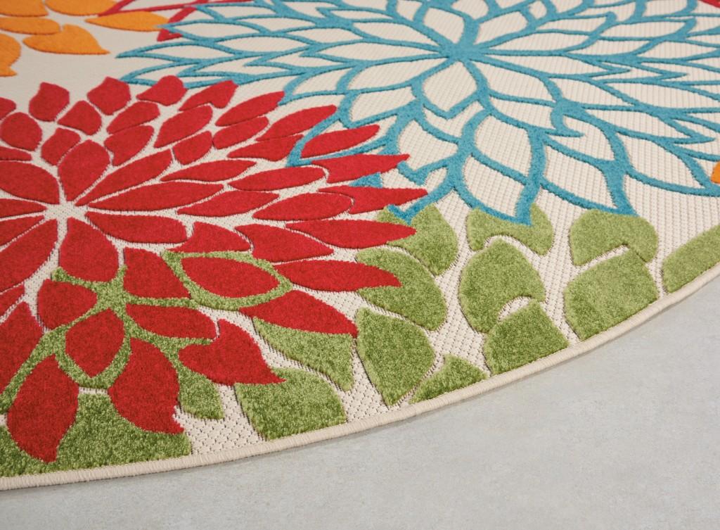 8’ Round Green Floral Indoor Outdoor Area Rug