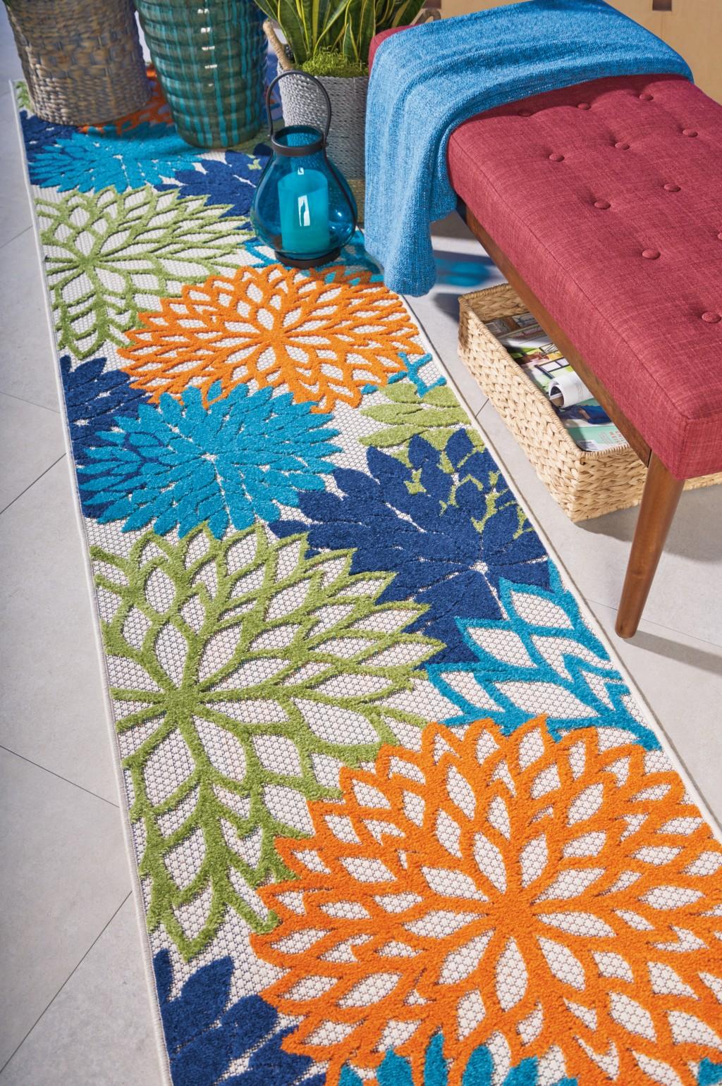 2’ x 10' Orange Floral Outdoor Runner Rug