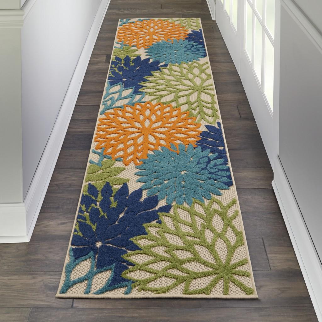 2’ x 8' Orange Floral Outdoor Runner Rug