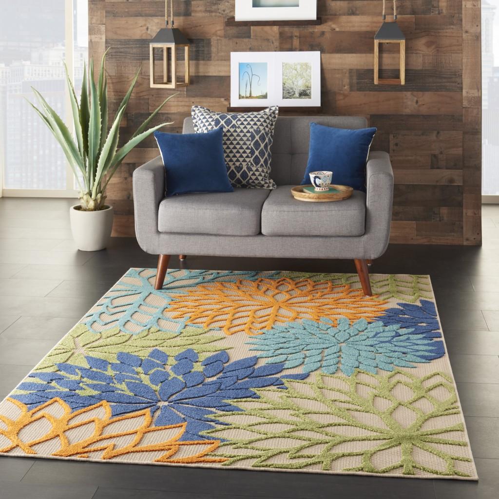 4’ x 6' Orange Floral Outdoor Area Rug