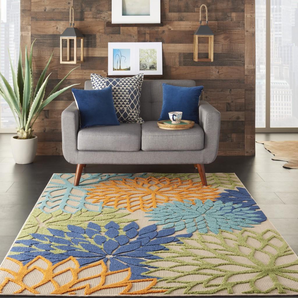 6’ x 9’ Multicolor Floral Indoor Outdoor Area Rug Default Title