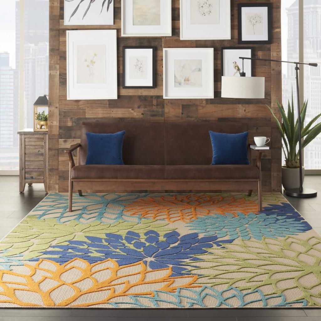 7’ x 10’ Multicolor Floral Indoor Outdoor Area Rug Default Title