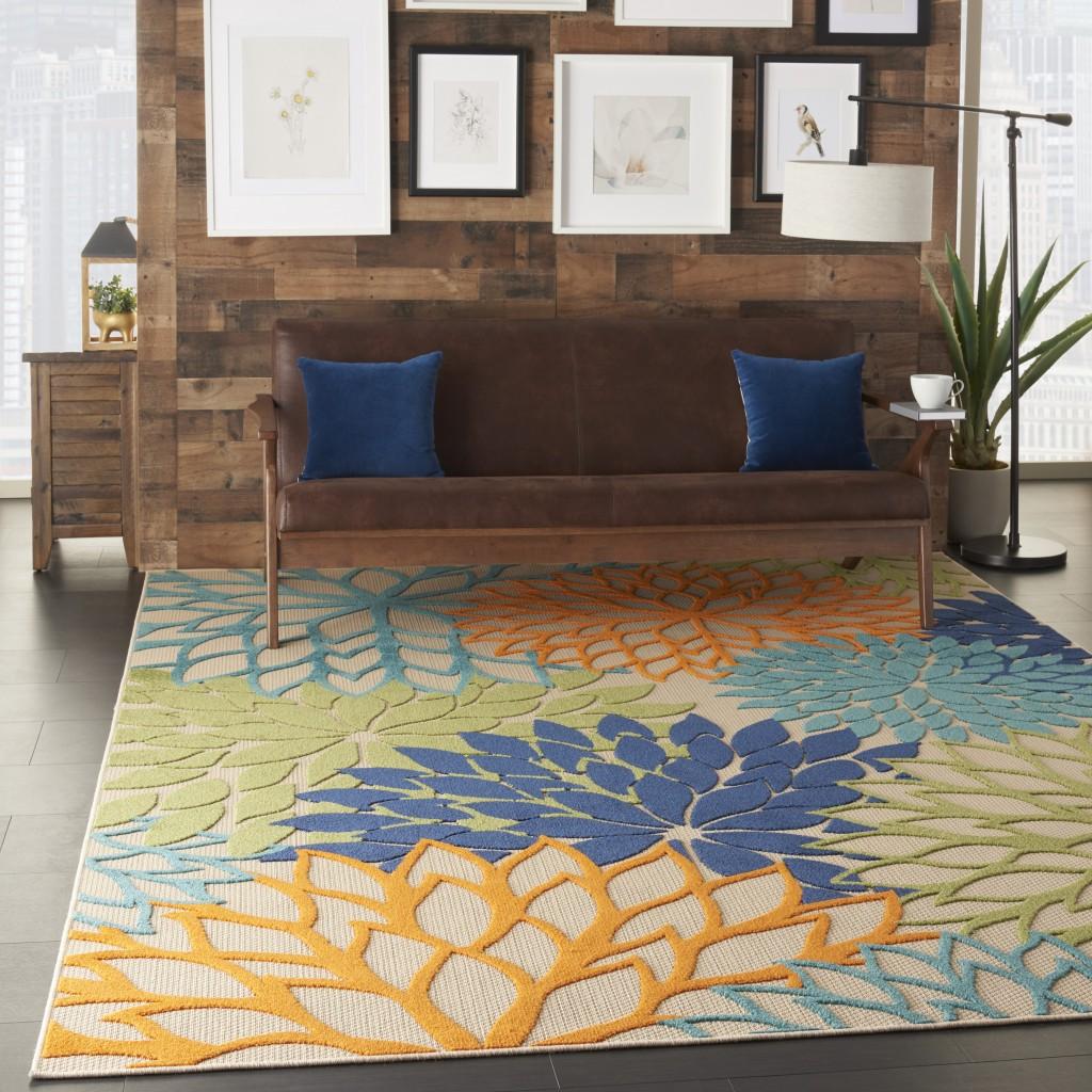 7’ x 10’ Multicolor Floral Indoor Outdoor Area Rug Default Title