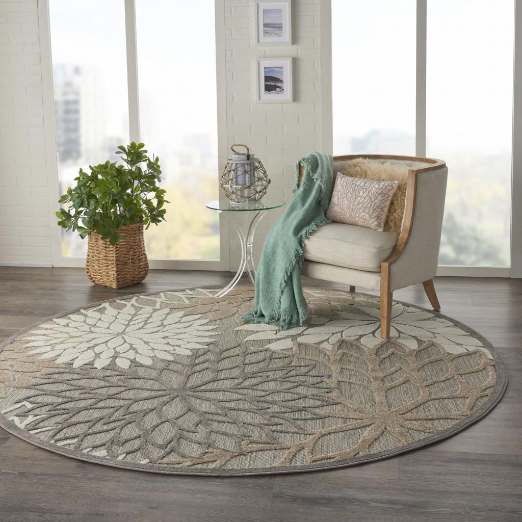 8’ Round Natural and Gray Indoor Outdoor Area Rug