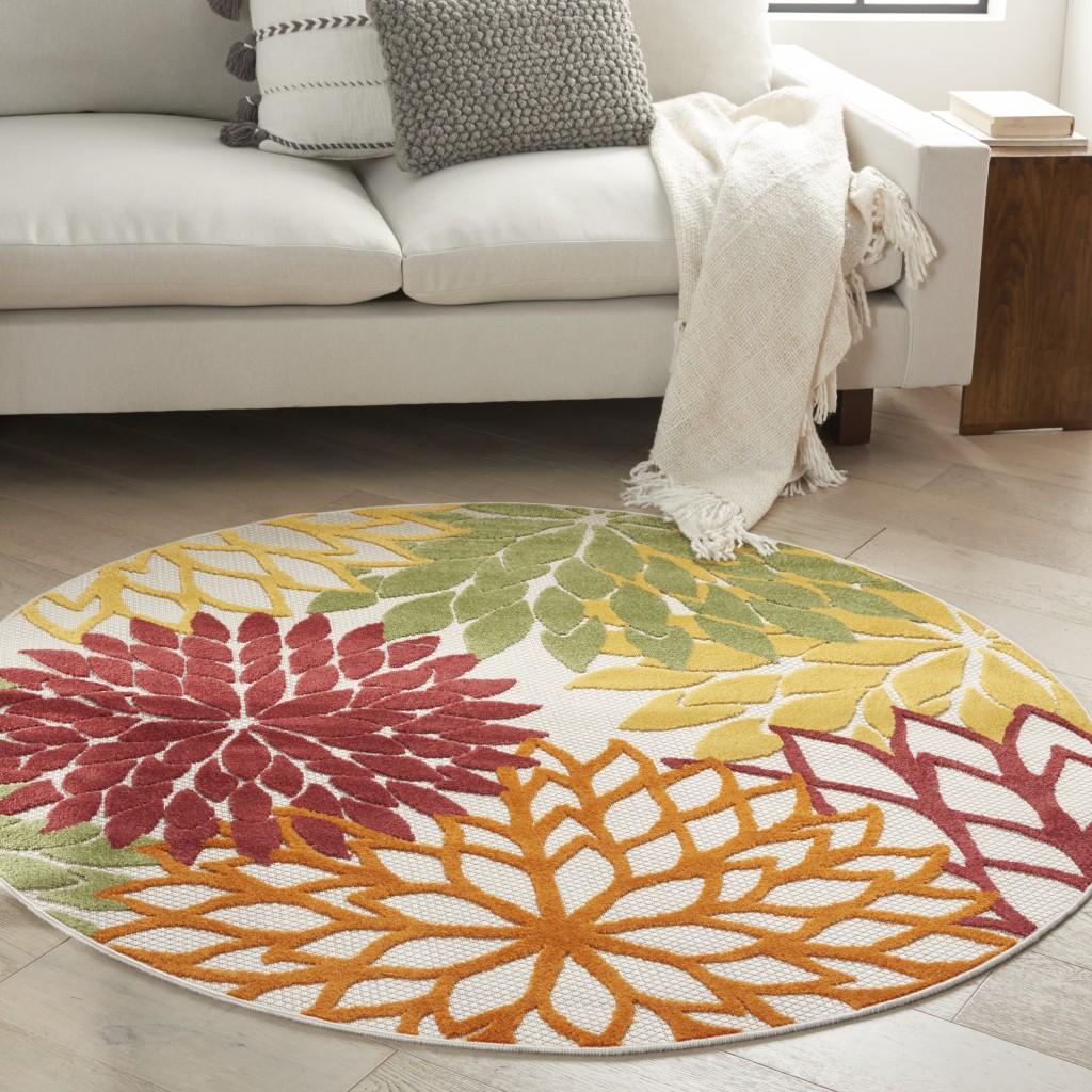 4’ Round Red Tropical Indoor Outdoor Area Rug