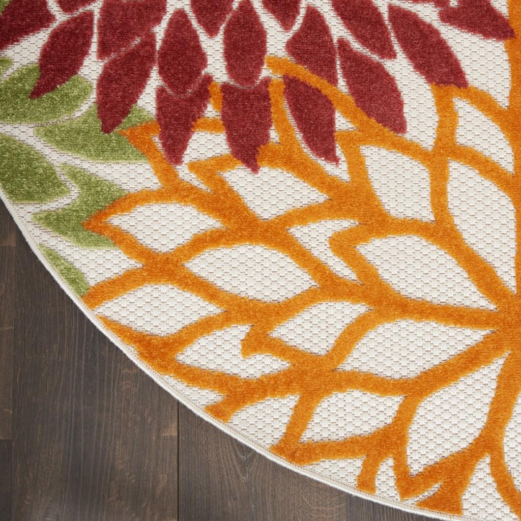 4’ Round Red Tropical Indoor Outdoor Area Rug