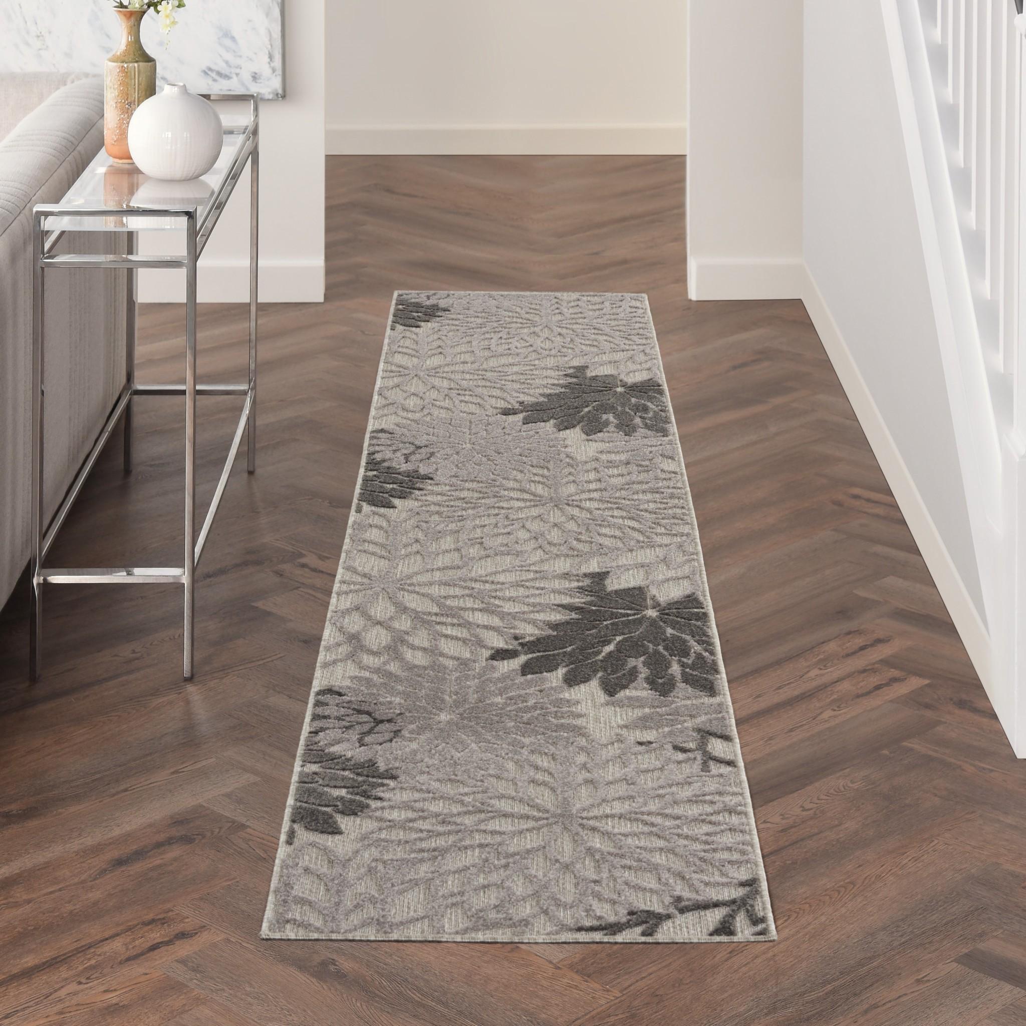 2’ x 10’ Silver and Gray Indoor Outdoor Runner Rug