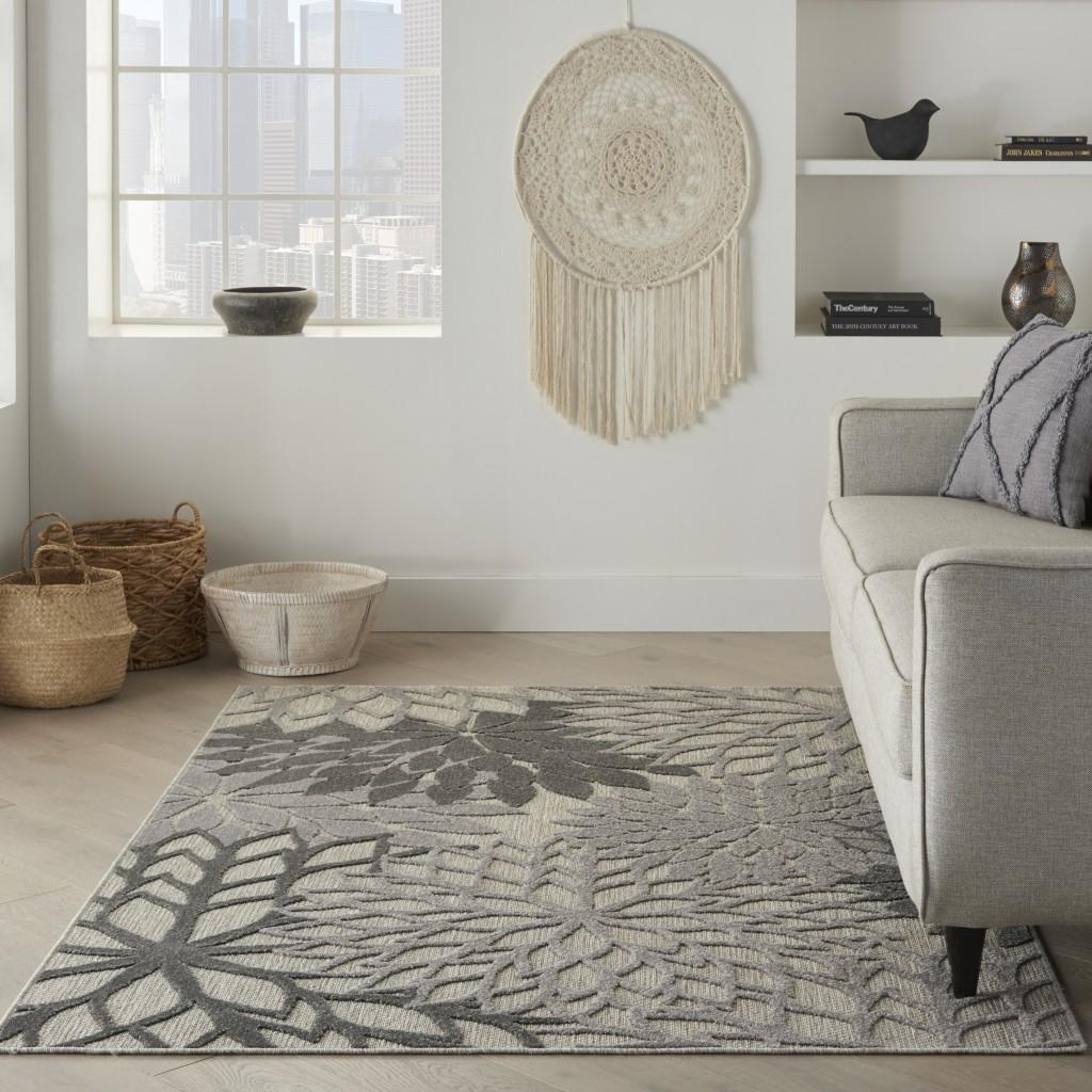 6’ x 9’ Silver and Gray Indoor Outdoor Area Rug