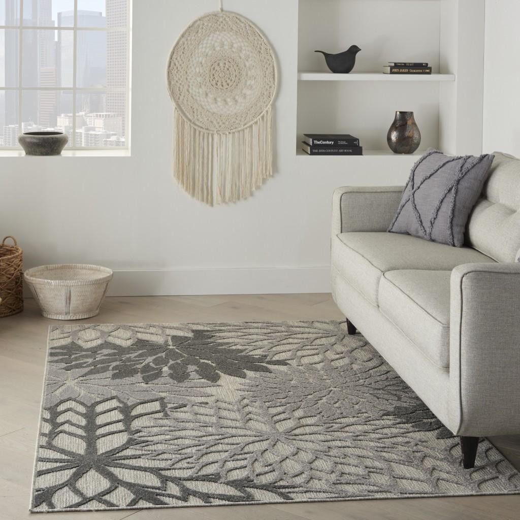 6’ x 9’ Silver and Gray Indoor Outdoor Area Rug