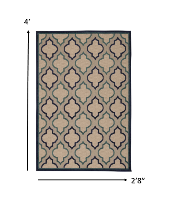 4’ x 2’8 Navy Blue Trellis Indoor Outdoor Area Rug