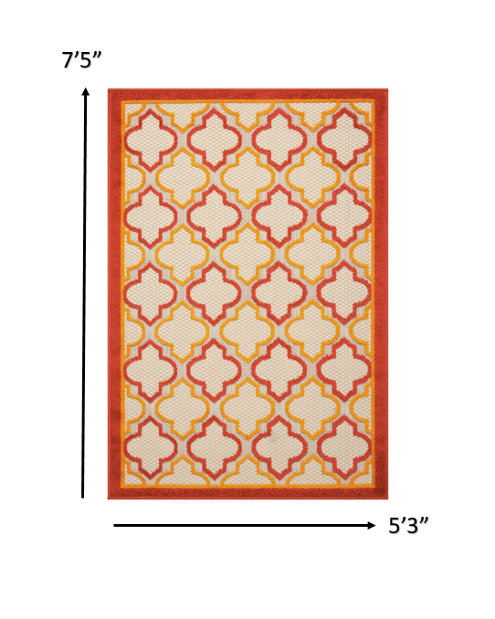 5’ x 8’ Red Trellis Indoor Outdoor Area Rug