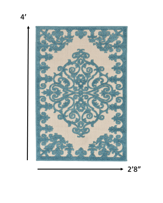 3’ x 4’ Aqua Medallion Indoor Outdoor Area Rug