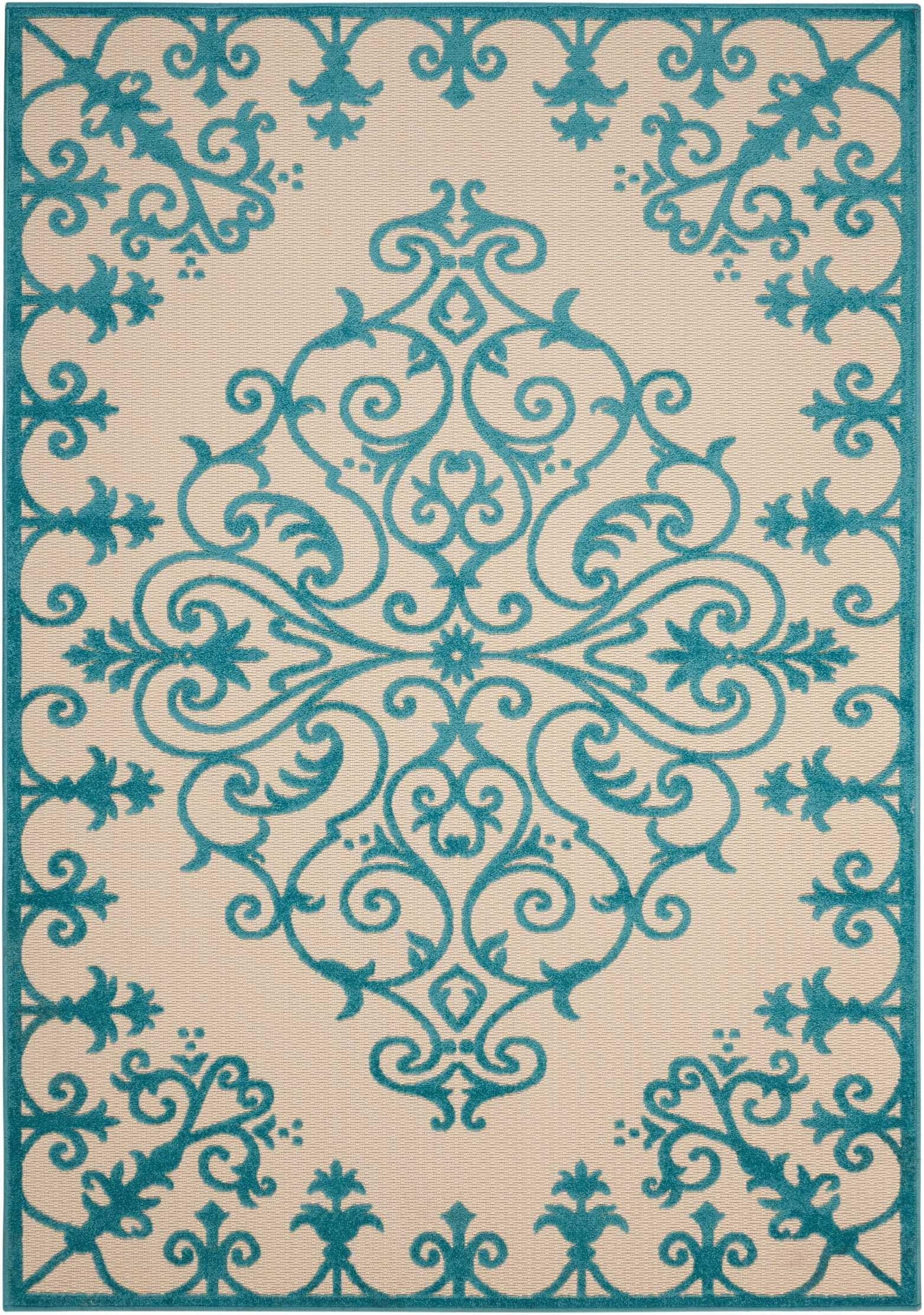 4’ x 6’ Aqua Medallion Indoor Outdoor Area Rug