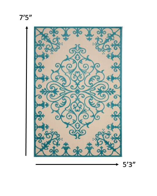 5’ x 8’ Aqua Medallion Indoor Outdoor Area Rug